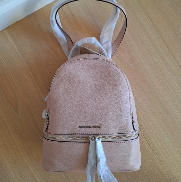New-MICHAEL KORS Pink Ballet Rhea Leather Backpack for School Travel Xsmall - Picture 1 of 10
